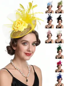 Fascinator Hat for Women, Tea Party Headwear with Ribbons and Feathers, Elegant Headband and Clip Set, Perfect for Special Occasions, Wedding, Headbands Women, Fashion Headbands, Headband with Clips