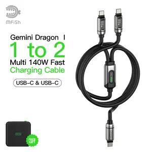 [Dual Device Charging] Gemini Dragon 140W Max Dual Type-C Cable with Power Monitor, for Laptop/Phone/Tablet, Ideal for Office & Travel