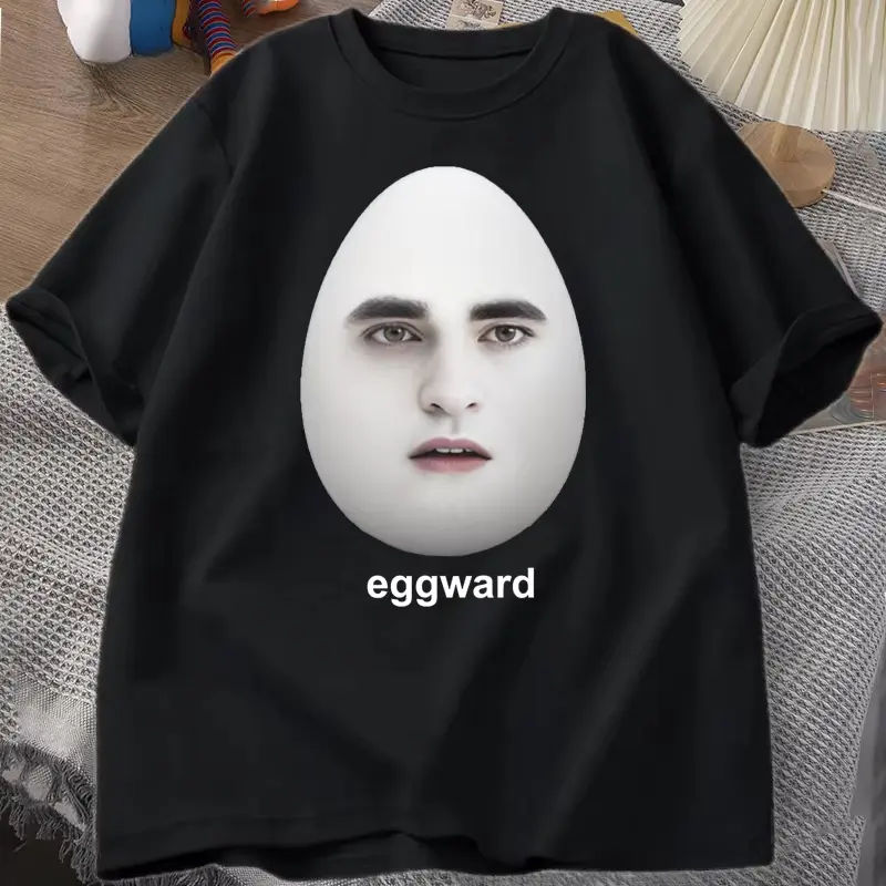 Twilight Eggward Meme Graphic T-Shirt, Women's Casual Fitted Cotton Short Sleeve Round Neck Tops, Edward Cullen Parody Humor, Shortsleeve, Twilight Meme, Clothes, Tshirt, Humorous Tee, As Photos
