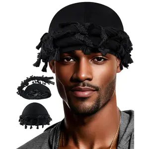 Silk Lined Turban for Men & Women, Pre-Tied Halo Turban & Durag Beanie, Stylish Twist Head Wraps with Tassels, Comfortable Cap for All Occasions