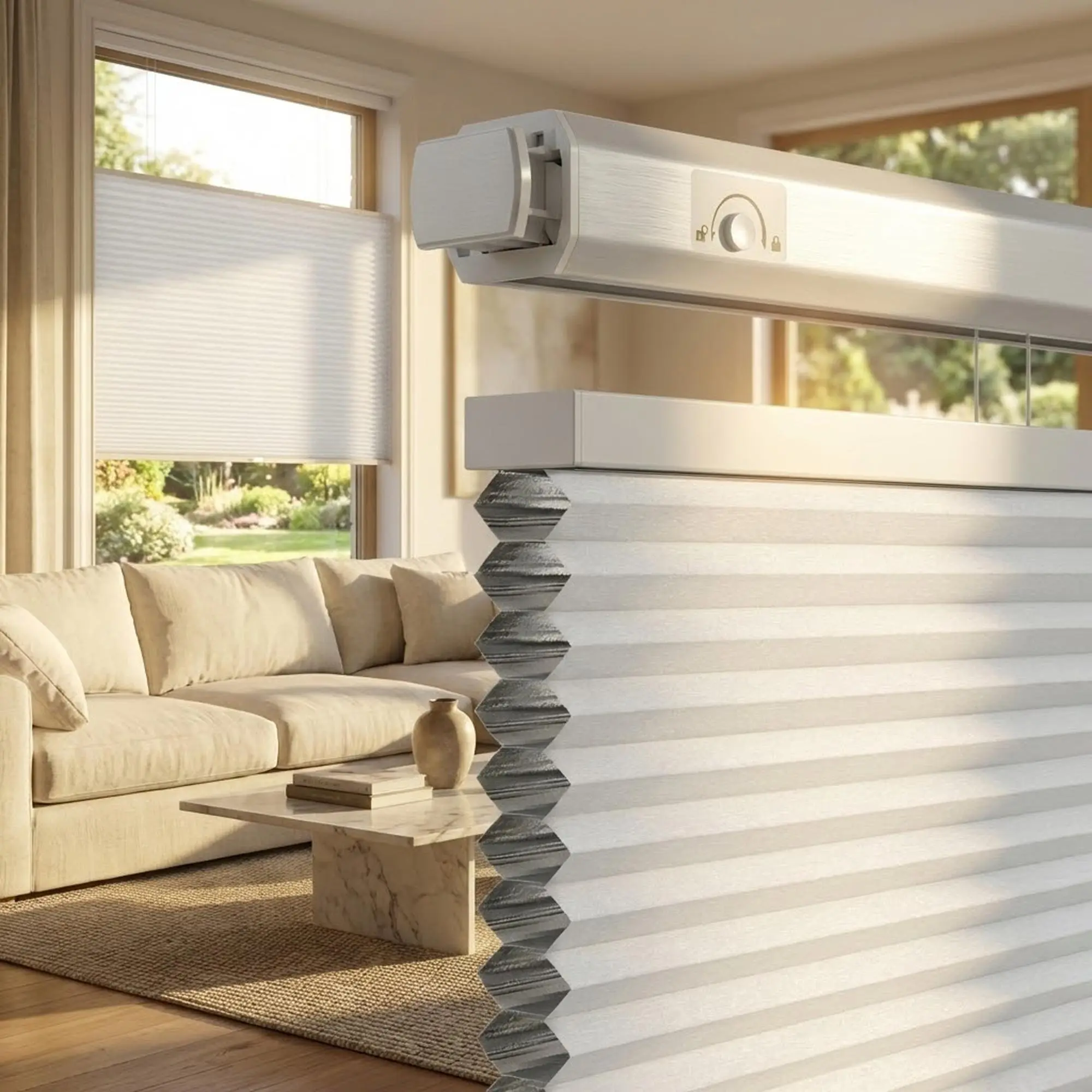 Grandekor Cordless Honeycomb Blinds - 1.5-Inch Large Cell No-Drill Top-Down Bottom-Up, Indoor Window Use, Thermal Privacy, Rental-Friendly, Premium Fabric Aluminum Foil Light Blocking, Street Noise Cut Blinds