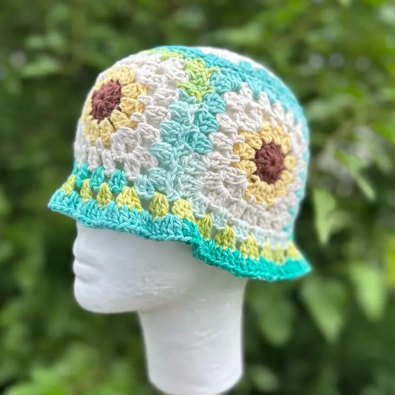 Crochet Sunflower Bucket Hat, Cute Summer Outdoor Accessory