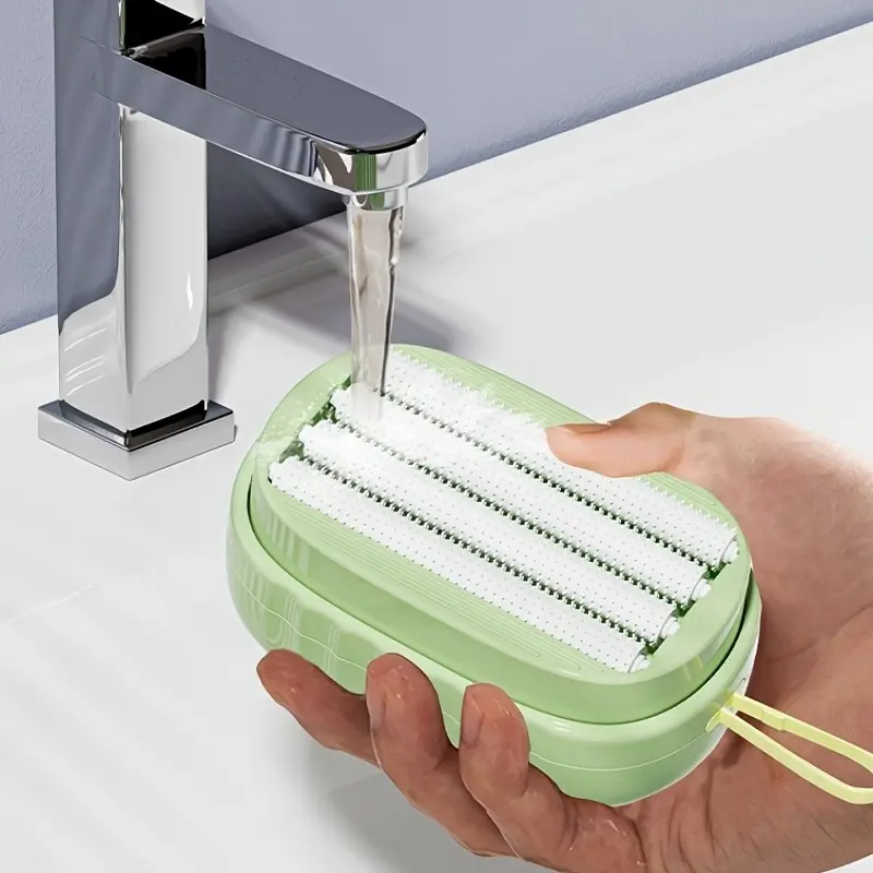1pc Upgraded Push-Type Foam Cleaning Brush with Soap Dispenser - Dual-Use for Clothes and Shoes, Non-Slip Ergonomic Handle, Portable Deep Cleaning Brush for Household Clothes, Sports Gear, Delicate Fabric Cleaning Brush