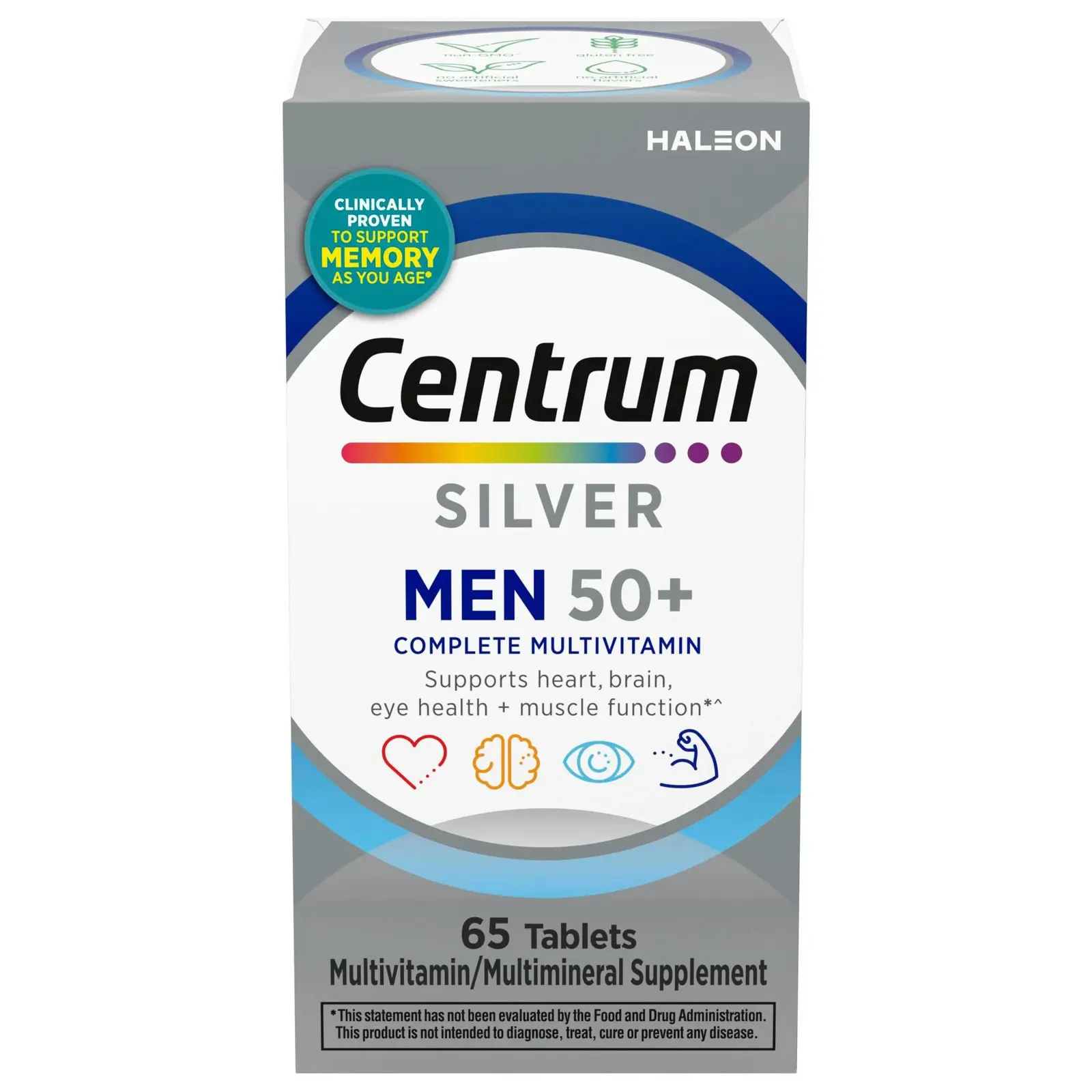 Centrum Silver Men 50 Plus Multivitamin, Multimineral Supplement with Vitamins B, C, D3, Zinc, Magnesium and Lutein, 65 Tablets