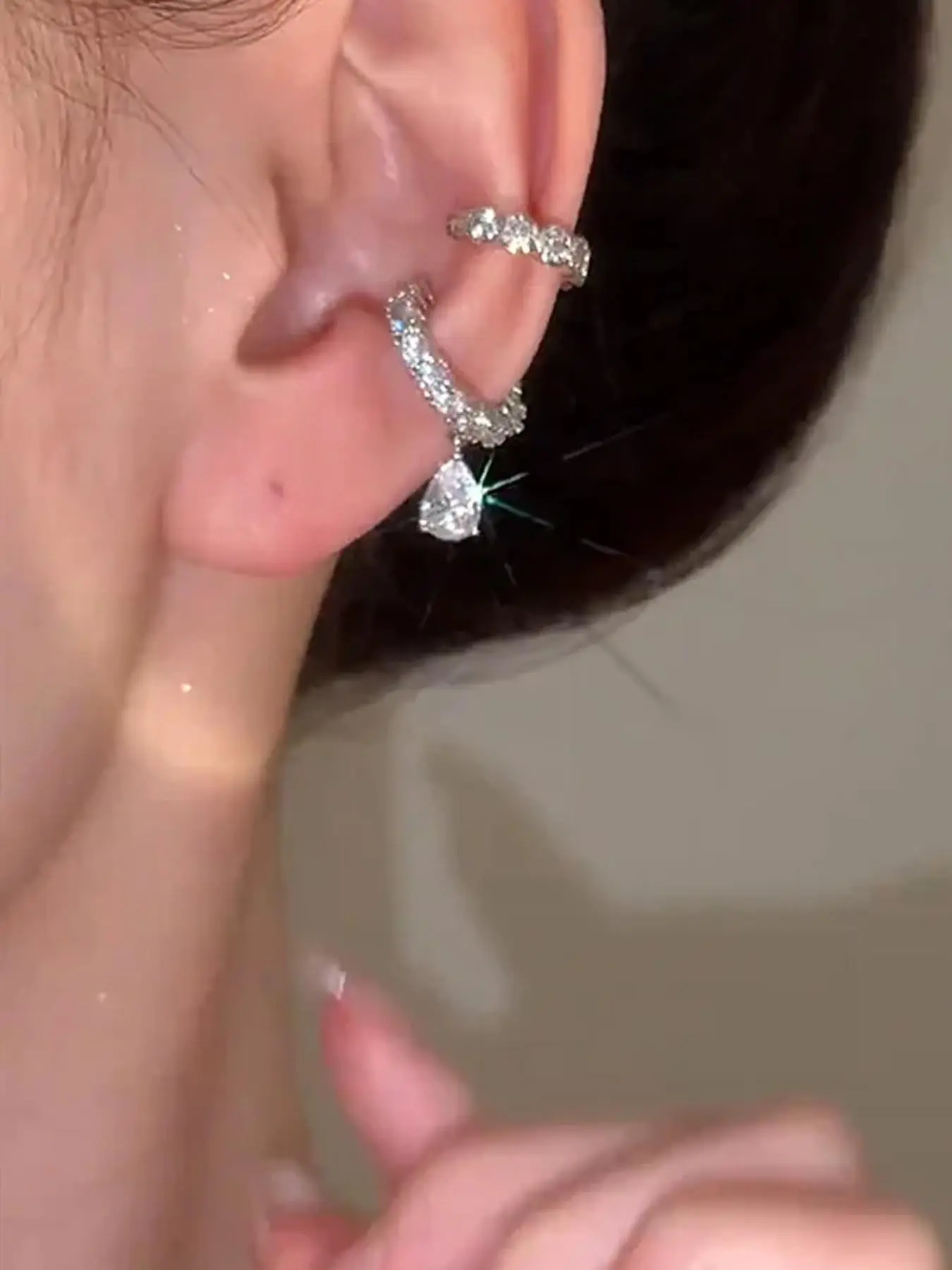 Elegant Zirconia Water Drop Earrings, Statement Earrings, Fashionable No Piercing Ear Cuffs, Perfect for Women, Daily Wear Accessories