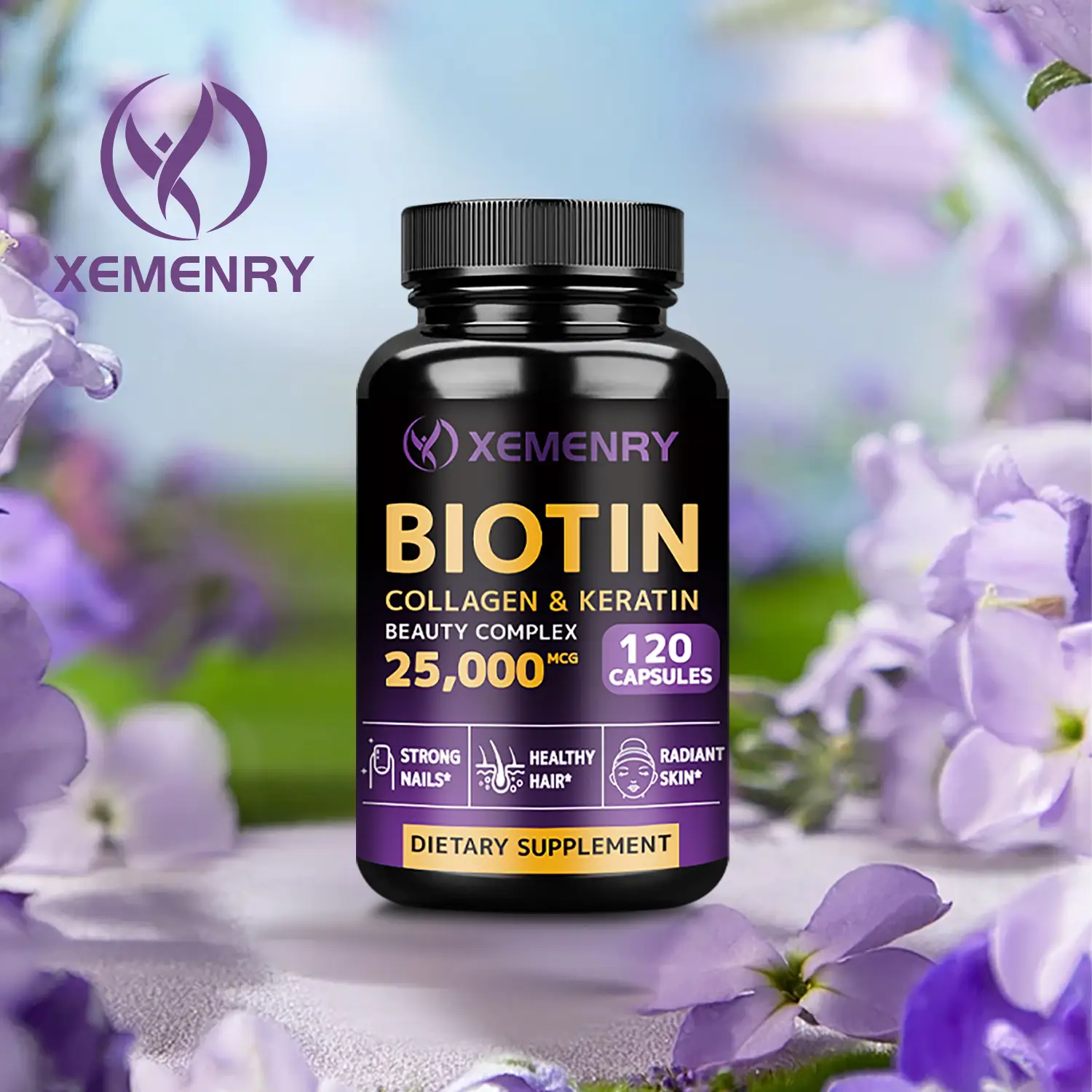 Xemenry with Biotin | Collagen | Keratin - For Men & Women | 120 Capsules