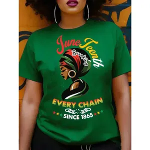 Women's Juneteenth Graphic T-Shirt - "Break Every Chain Since 1865" Design, Vibrant Geometric Print Short Sleeve Top, 100% Cotton Regular Fit For Spring Summer & Year-Round Wear - Ideal Juneteenth Gift For Friends & Family