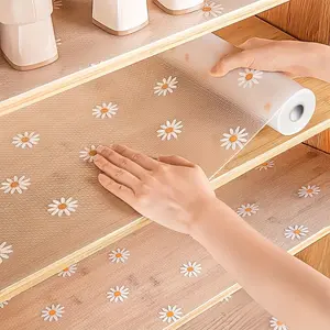 Eva Kitchen Cabinet Liner Roll, Non-Stick Waterproof Oil-Proof, Daisy Pattern Design, Easy Clean Durable Storage Pad for Fridge Drawers