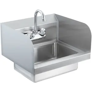 summervibes VEVOR Commercial Hand Sink with Faucet and Side Splash, Stainless Steel Sink for Washing, Small Hand Washing Sink, Wall Mount Hand Basin for Restaurant, Kitchen, Bar, Garage and Home, 17x12.8 inch