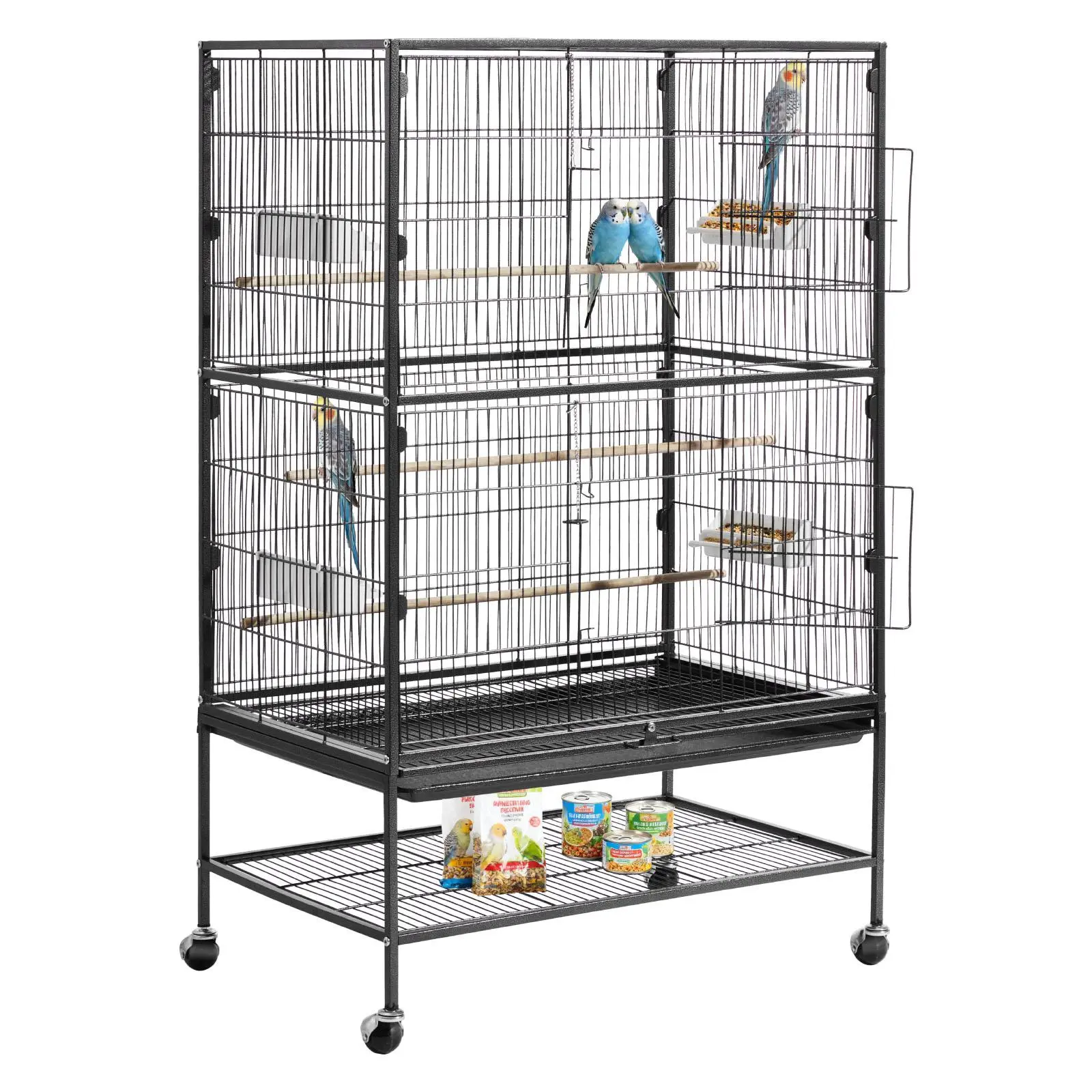 VEVOR Bird Cage, 31.5 x 20.5 x 52 inch, Flat Top, Wrought Iron Bird Flight Cage with Perches, Slide-Out Tray and Plastic Feeders, Casters, for Parrot, Blue Tit, Cockatiel, Canary, and Monk Parakeet#BackToSchool