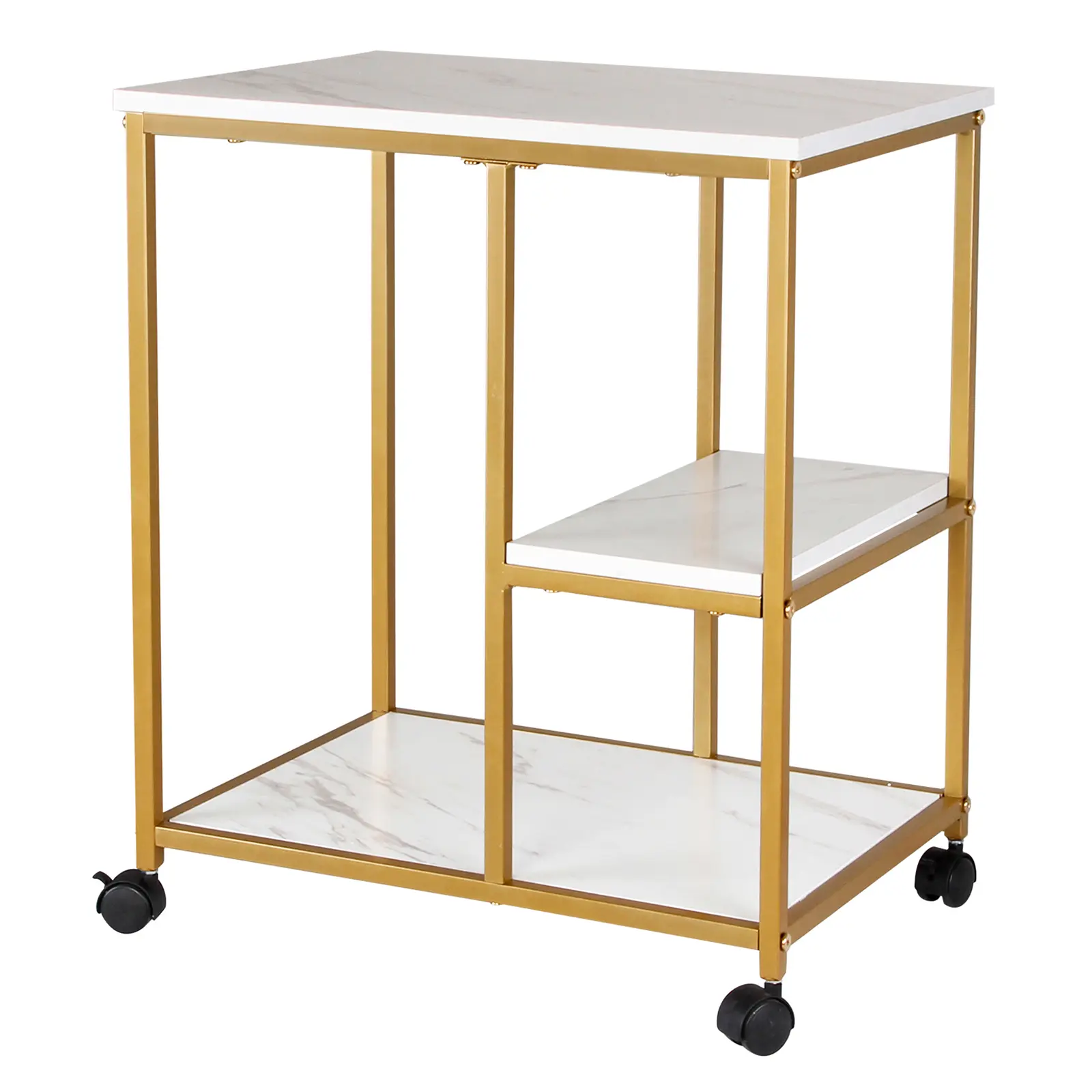 Nicole Selection 3-Tier Kitchen Island Cart with Marble Top, Rolling Utility Cart with Wheels, Mobile Serving Cart for Kitchen, Living Room & Party, Gold Frame
