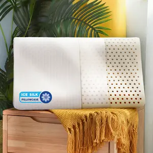 SELGOX Neck Support Latex Pillow with Ice Silk Pillowcase for Comfortable Sleep bed pillows