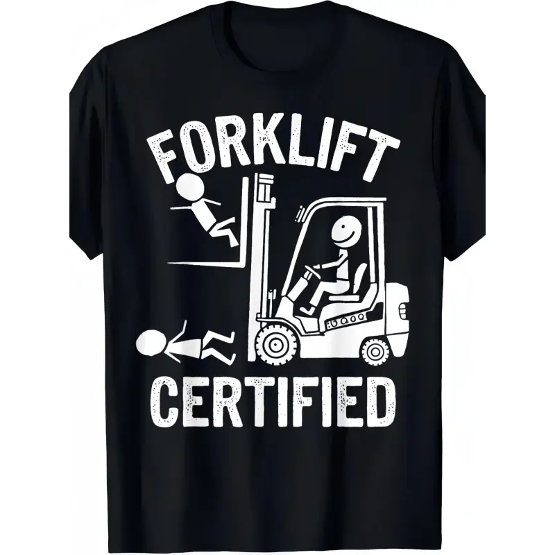 Men's Forklift Certified Graphic T-Shirt, Funny Vintage Warehouse Worker Design, Oversized Short-Sleeve Crewneck Top in 100% Cotton, Shortsleeve