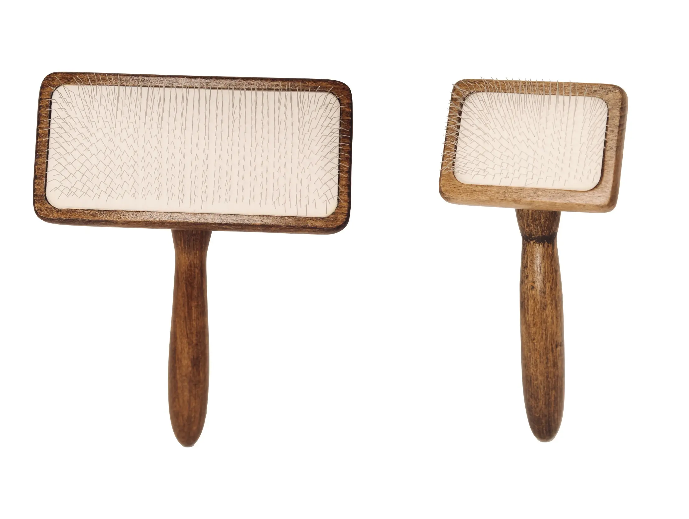 Slicker Brush for Small Animals - Birch Wood & Steel Pet Grooming Brush with Flexible Base, Universal Left-Handed Grooming Tool