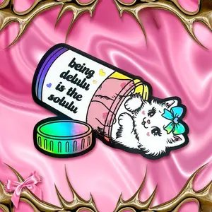 Being Delulu is the Solulu Kitty Cat Holographic Sticker by Moonstruck Crystals