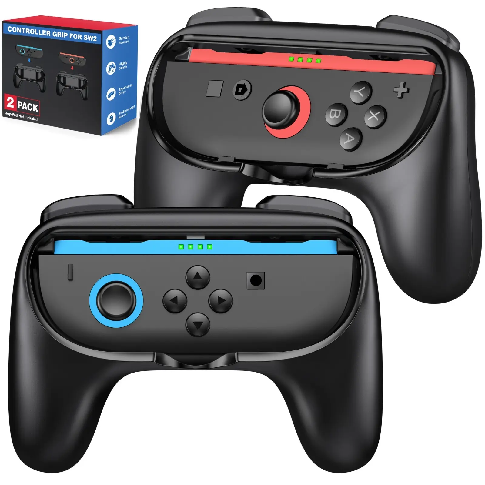2-Pack Black Ergonomic Anti-Slip Joycon Grips for Nintendo Switch 2, Console Accessory Controller Hand Grip Accessories