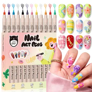 GELLAKTIK 3D Nail Art Pens Set, 0.7MM Nail Polish Pens for Nail Art Dotting Pen Drawing Painting Liner Brush for DIY Nail Design, Home & Salon Manicure Tools Handle Compact