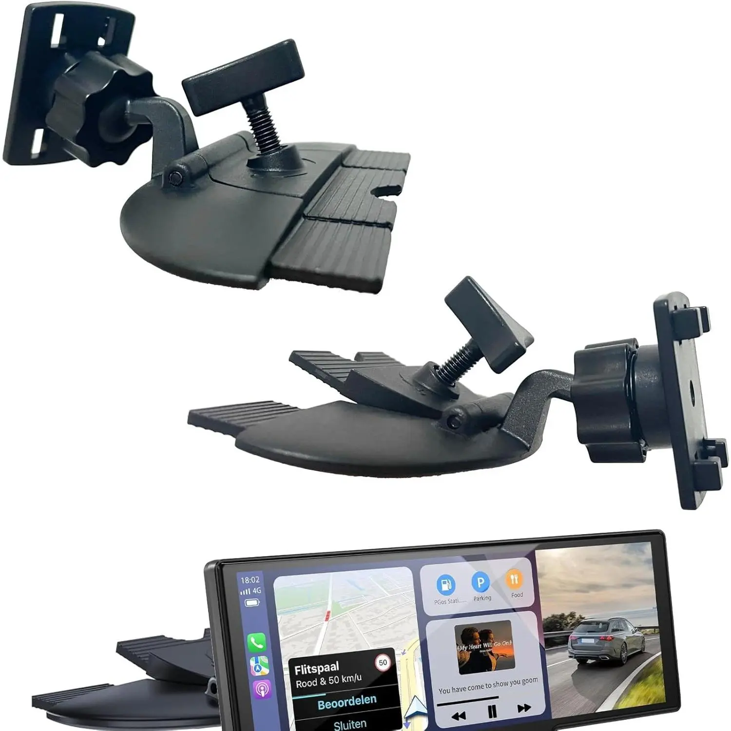 CD Slot Mount for CarPlay Screen [Secure 4-Button Lock], 360° Rotation CD Mount for CarPlay Screen Compatible with GPS Monitors
