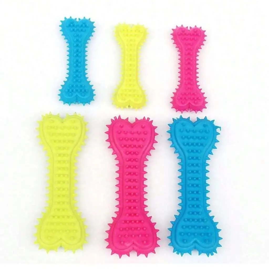 Polkadot Bone-shaped Dog Interactive Tough Chewer Chew Toy with durable rubber for teeth cleaning, a fun and training toy for dogs