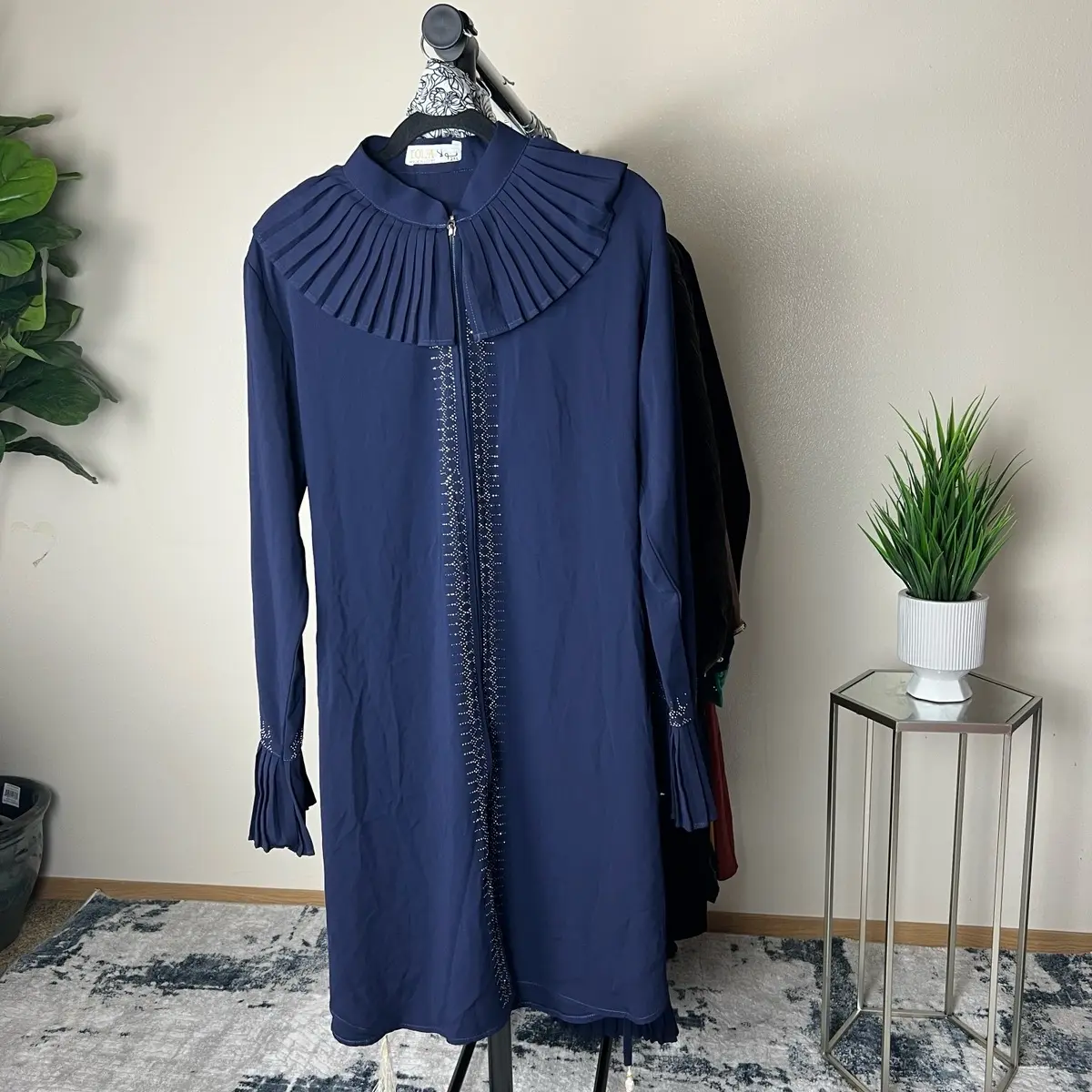 Women's Navy Blue Two-Piece Pant Set with Veil Size 2xL, Made in Egypt, Womenswear Clothing Casual Comfort Elegant