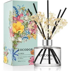 Flower Reed Diffuser Set / 6.7oz / White Jasmine/Scent Diffuser with Sticks Home Fragrance Reed Diffuser for Bathroom Shelf Decor
