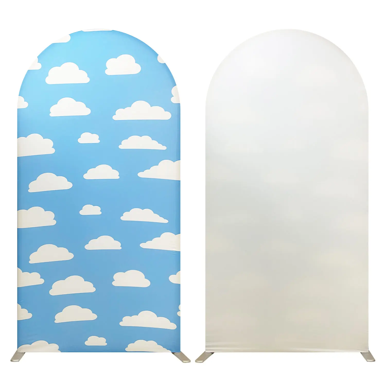 6.5ft Standard Size Double-Sided Blue Sky Cloud Chiara Arch Backdrop, Stretch-Fit Polyester Plain Fabric Festive Backdrop & Banner for Kids Birthday, Baby Shower Party Photo Booth Decorations