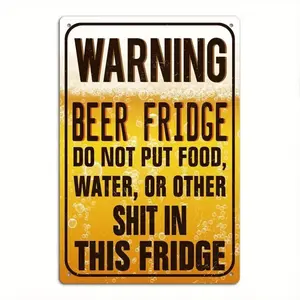 Funny Warning Beer Fridge Vintage Metal Tin Sign 8×12 Inch, Humorous Sarcastic Drinking Wall Decor Plaque, Retro Man Cave Bar Pub Garage Sign, Gag Gift for Beer Lovers