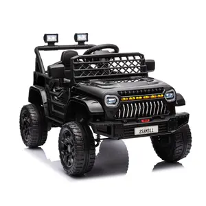 GAOMON Black 12V Electric Kids Truck With Remote Control Led Lights Music Battery Display Four Wheel Suspension And Adjustable Seat Belt Black