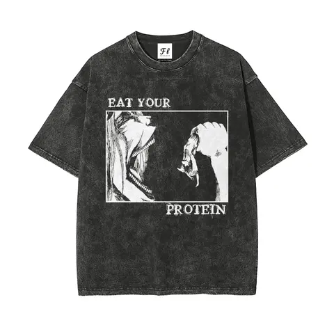 AOT Eat Your Protein Oversize Unisex Washed T-Shirt for Women and Men's,clothes for back to school,first day of school outfits