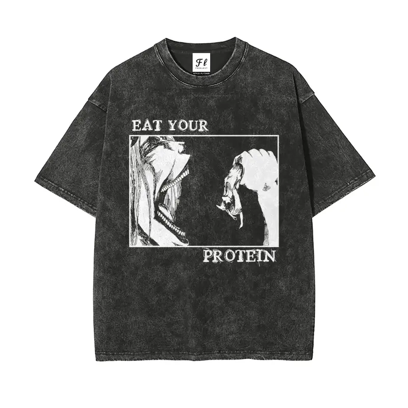 AOT Eat Your Protein Oversize Unisex Washed T-Shirt for Women and Men's,clothes for back to school,first day of school outfits