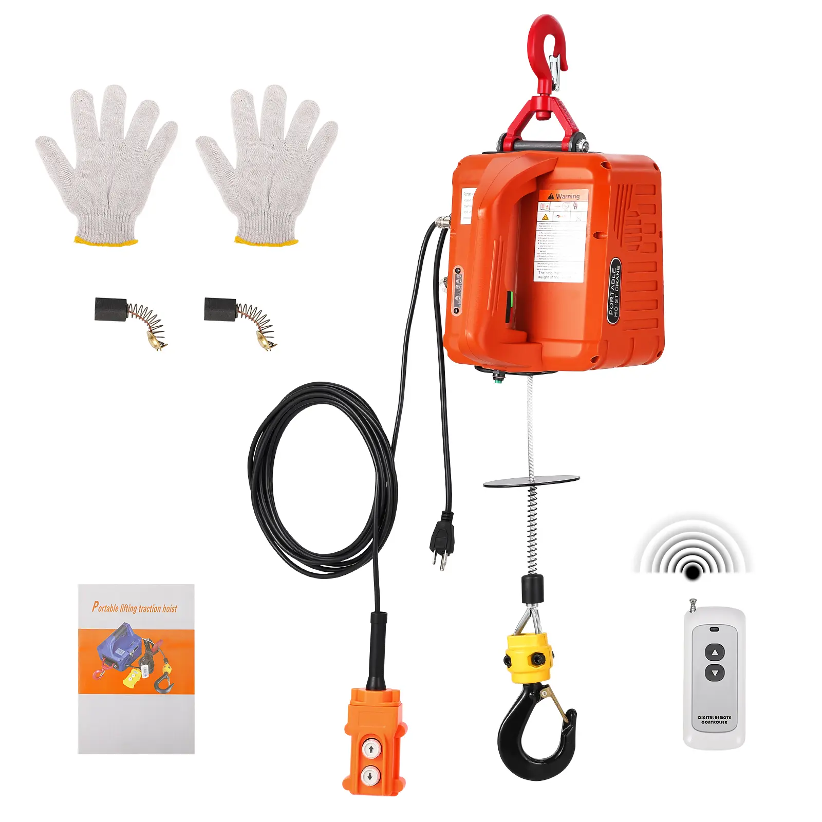 3-in-1 Electric Hoist Winch, 1100 lbs Capacity, 25ft Lifting Height, 1500W 120V, Manual/Wired/Wireless Remote Controls, Overload Protection – Ideal for Industrial Material Handling