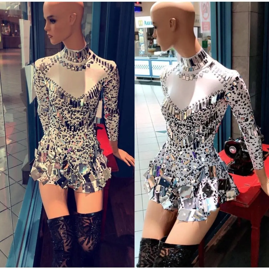 Disco White leotard dress