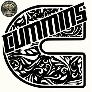 Cummins Tooled Leather Decal - Weatherproof & Waterproof Vinyl with Glossy Finish for Hard Smooth Surfaces