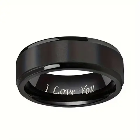 Men's Low-key Luxury Titanium Steel Tungsten Ring - Elegant Black Band with Engraved "I Love You" Lettering, Men's Accessories, Mens Gifts for Boyfriend Birthday & Anniversary