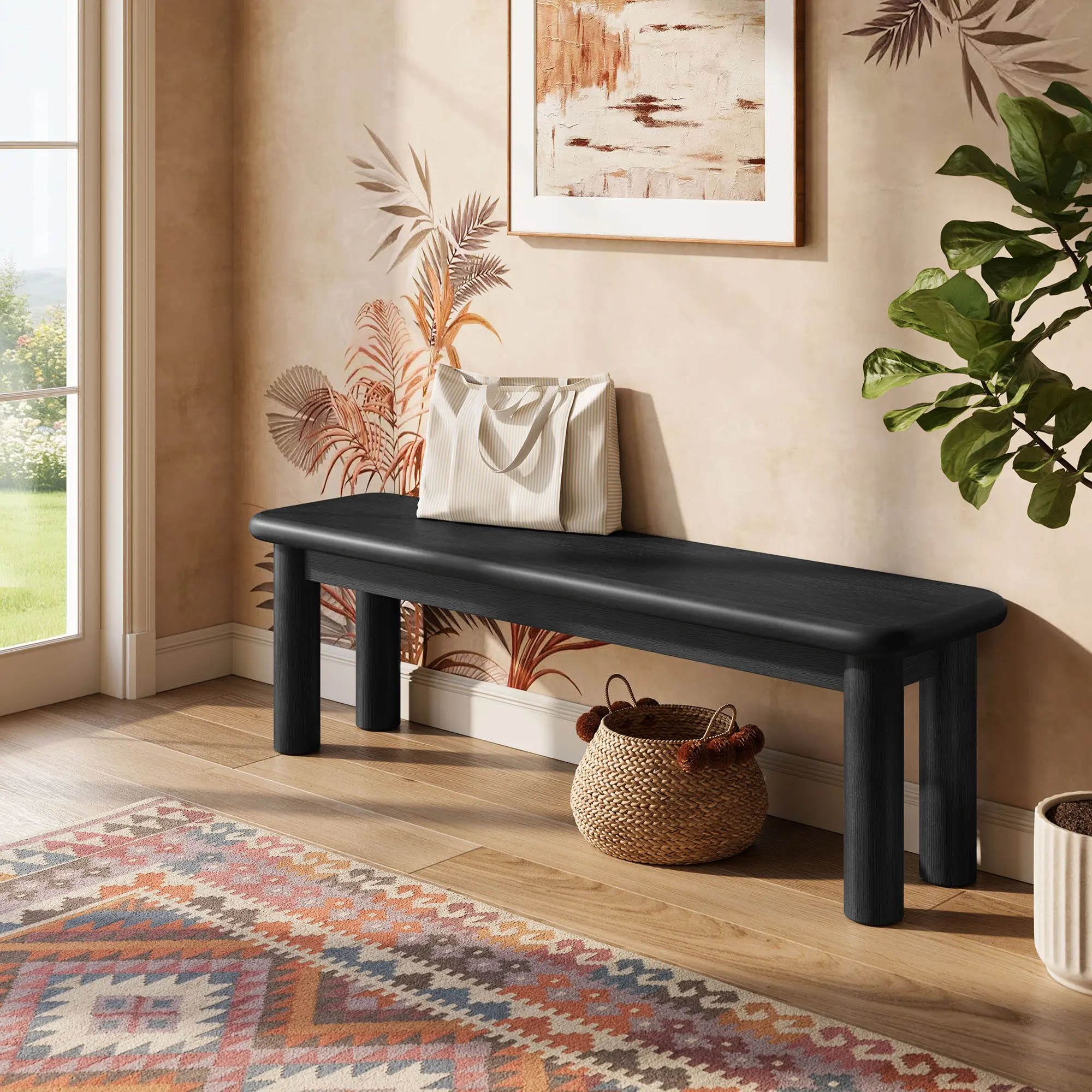 Alvia 58" Wood Bench in Black
