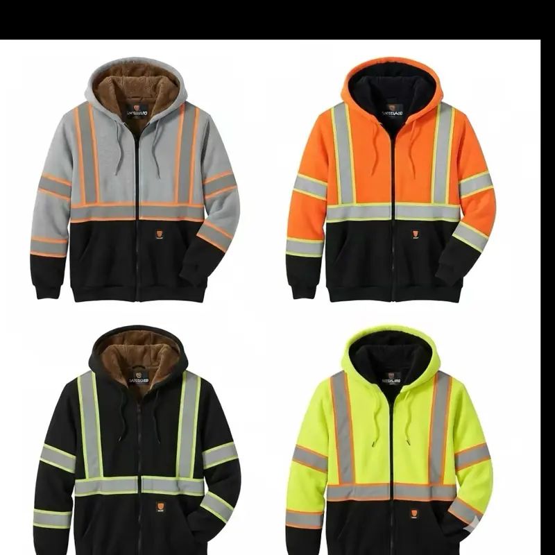 Men's 0515 Winter Heavy Fleece Blend Insulated Fur-Lined Hooded Jacket with Reflective Tape - Long Sleeve, Fitted Cut, Stylish, Warm, Comfortable Casual Workwear & Special Occasion Menswear Top