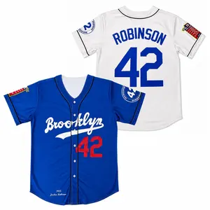 Robinson #42 Baseball Jersey Blue White Stitched Button Down Athletic Shirt for Men Women Unisex Breathable Mesh Sports Uniform Casual Fan Apparel Streetwear Gift Size XS-5XL Lightweight Soft Comfortable Durable Fabric