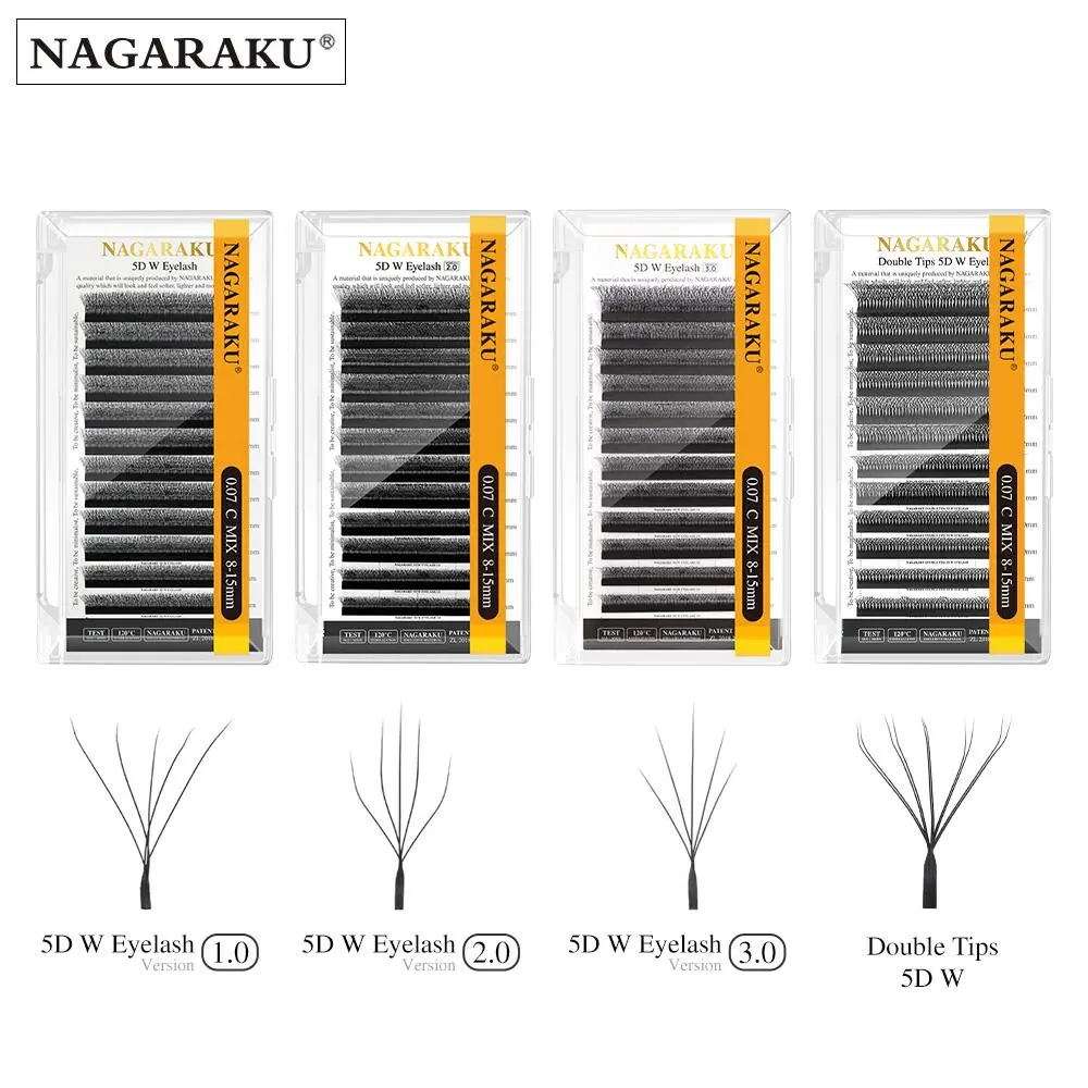 NAGARAKU New Style 5D W 1.0/2.0/3.0 Double Tips Eyelash Extension Different lengths Mega Volume Premade Fans Soft Full Dense 2026 New