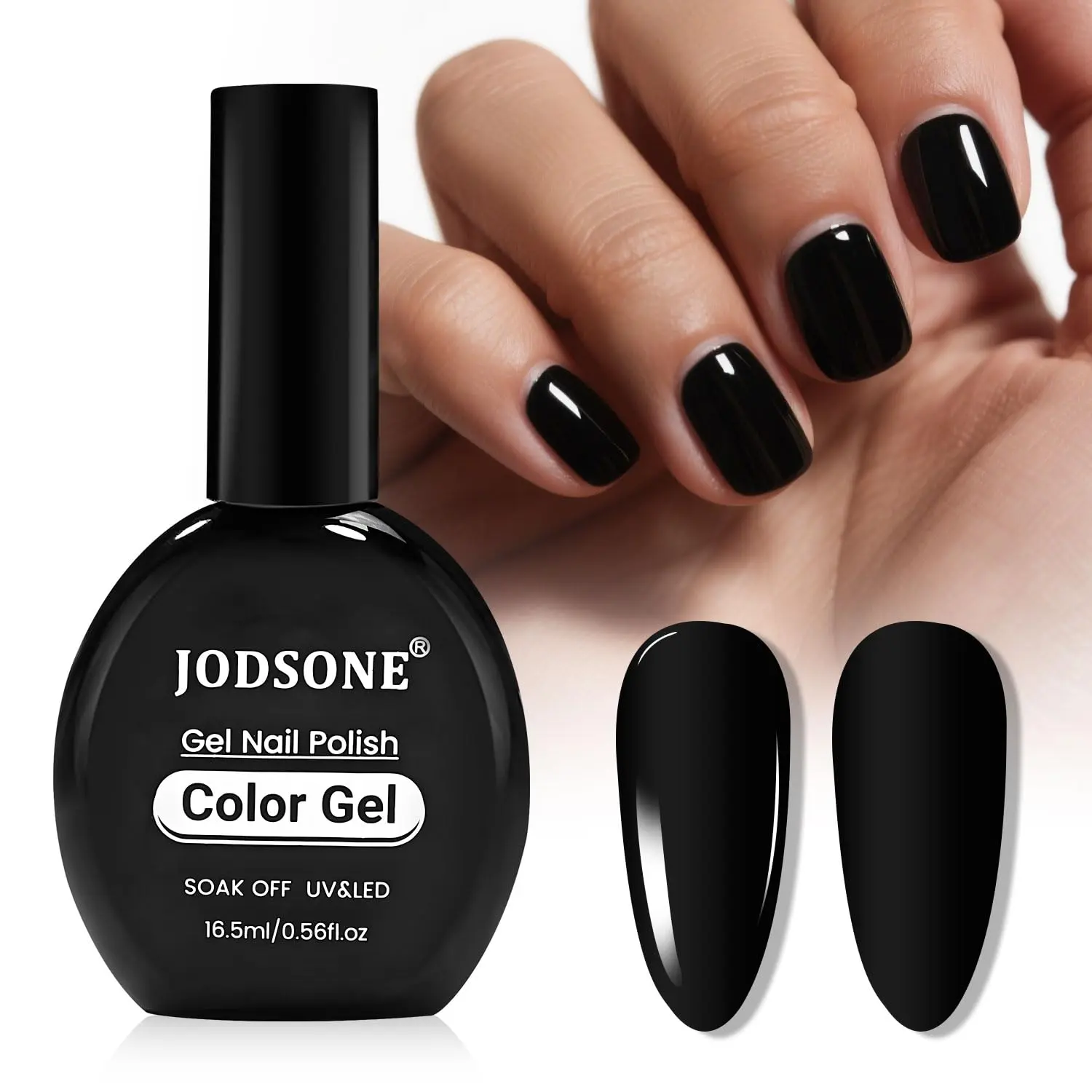 (Need to Cure With a Nail Lamp)JODSONE 16.5ml Large Volume Black Gel Nail Polish Same Color Same Bottle No Wipe Glossy Long Lasting DIY Nail Art
