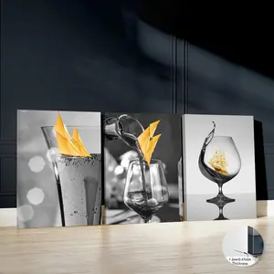 Wine Glass Pattern Canvas Painting with Frame, 3 Counts/set Creative Wall Art Poster Print, Canvas Prints, Wall Art Decor for Home Living Room Bedroom, Ornaments
