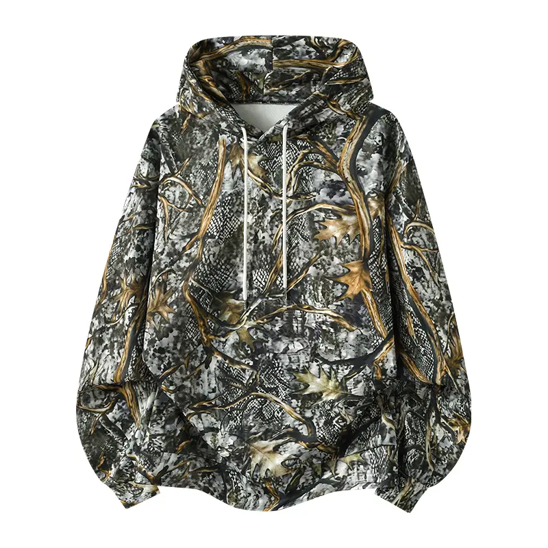 Men's Polyester Camo Print Fitted Hoodie - Spring & Autumn American-Style Long-Sleeved Hooded Cardigan, Vintage Fashionable, Breathable, Comfortable Daily Wear Shirt, Polyester Clothes, Fitted Cut