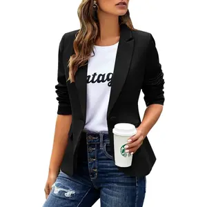 Women's Casual Blazers Long Sleeve Lapel Button Slim Work Office Blazer Jacket Black Basic Fitted High-Quality Fabric Comfortable Flattering Fit White Suit