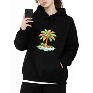 Summer Aesthetic Long Sleeve Hoodie with Tropical Island Graphic – Perfect for Outdoor Fans