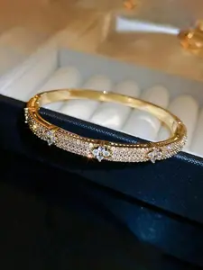 Elegant Cubic Zirconia Decorated Bangle, Fashionable Jewelry for Women, Trendy All-match & Exquisite Jewelry for Birthday Gift, Stackable Bracelets