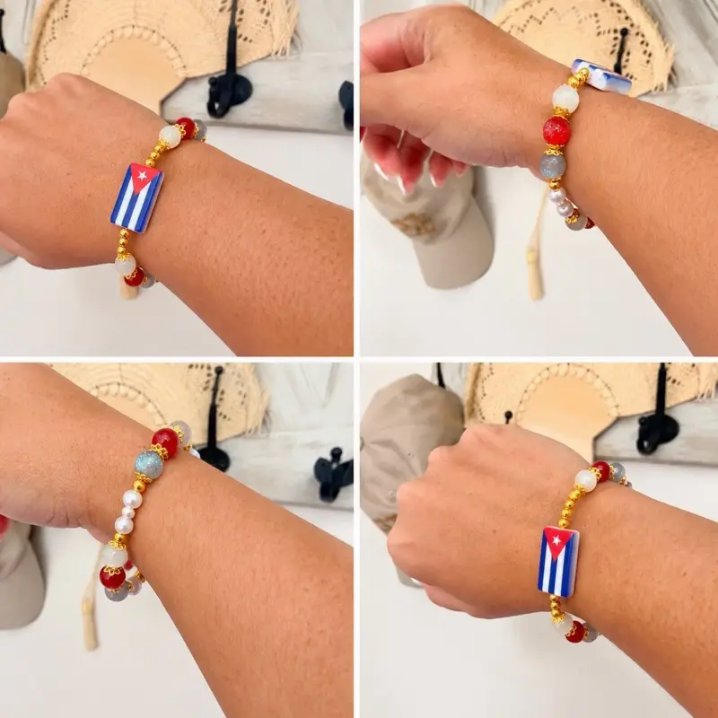Cuban Flag Bracelet Handmade | Elegant Beaded Stretch Bracelet | Cuban Pride Jewelry | Gift for Cuban Women