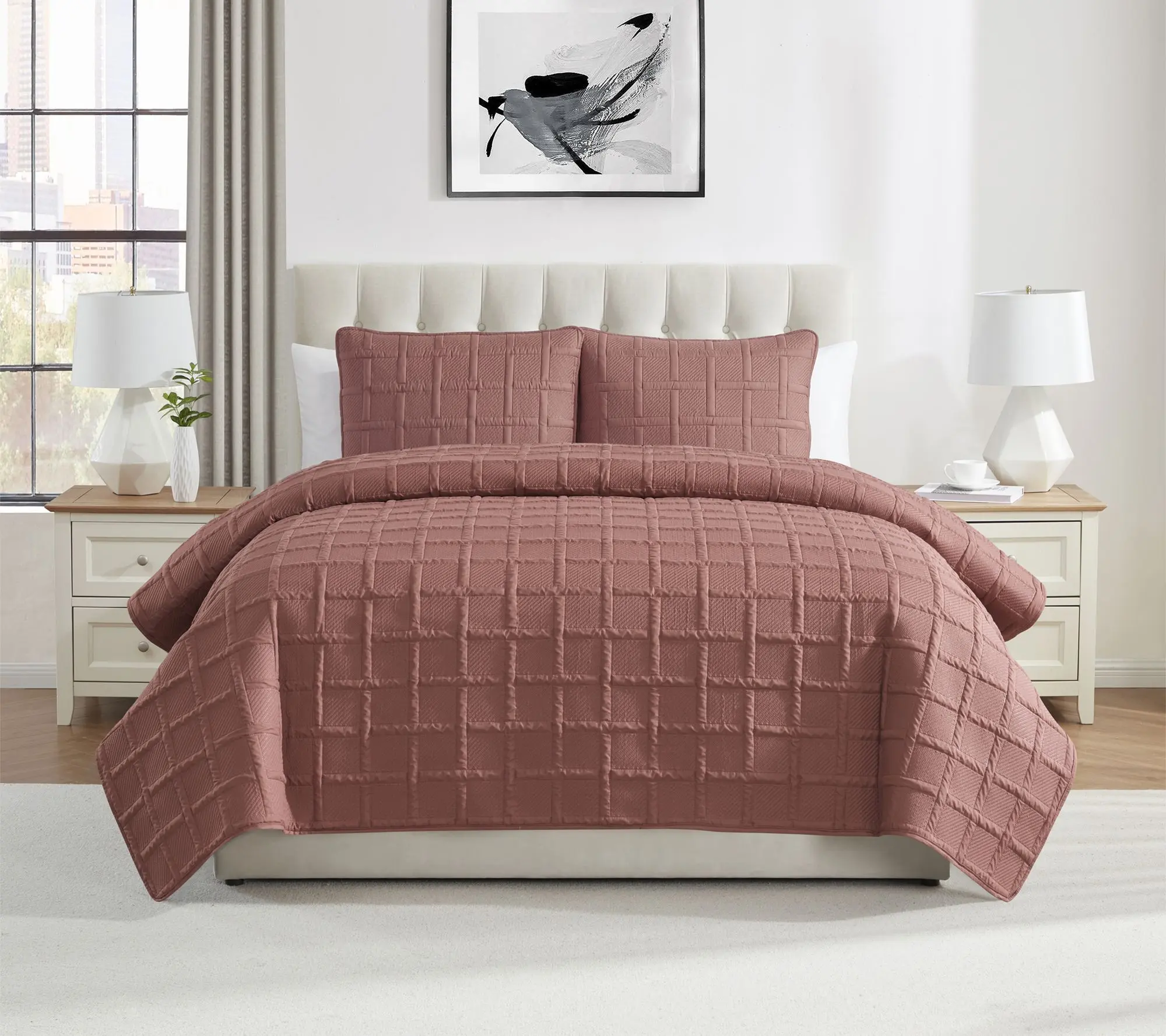 VCNY Home Solid 3pc Square Textured Quilt Set,King