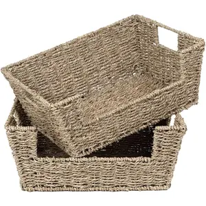 StorageWorks Wicker Storage Basket for Pantry Organizers and Storage, Stackable Seagrass Pantry Baskets for Shelves, 2-Pack