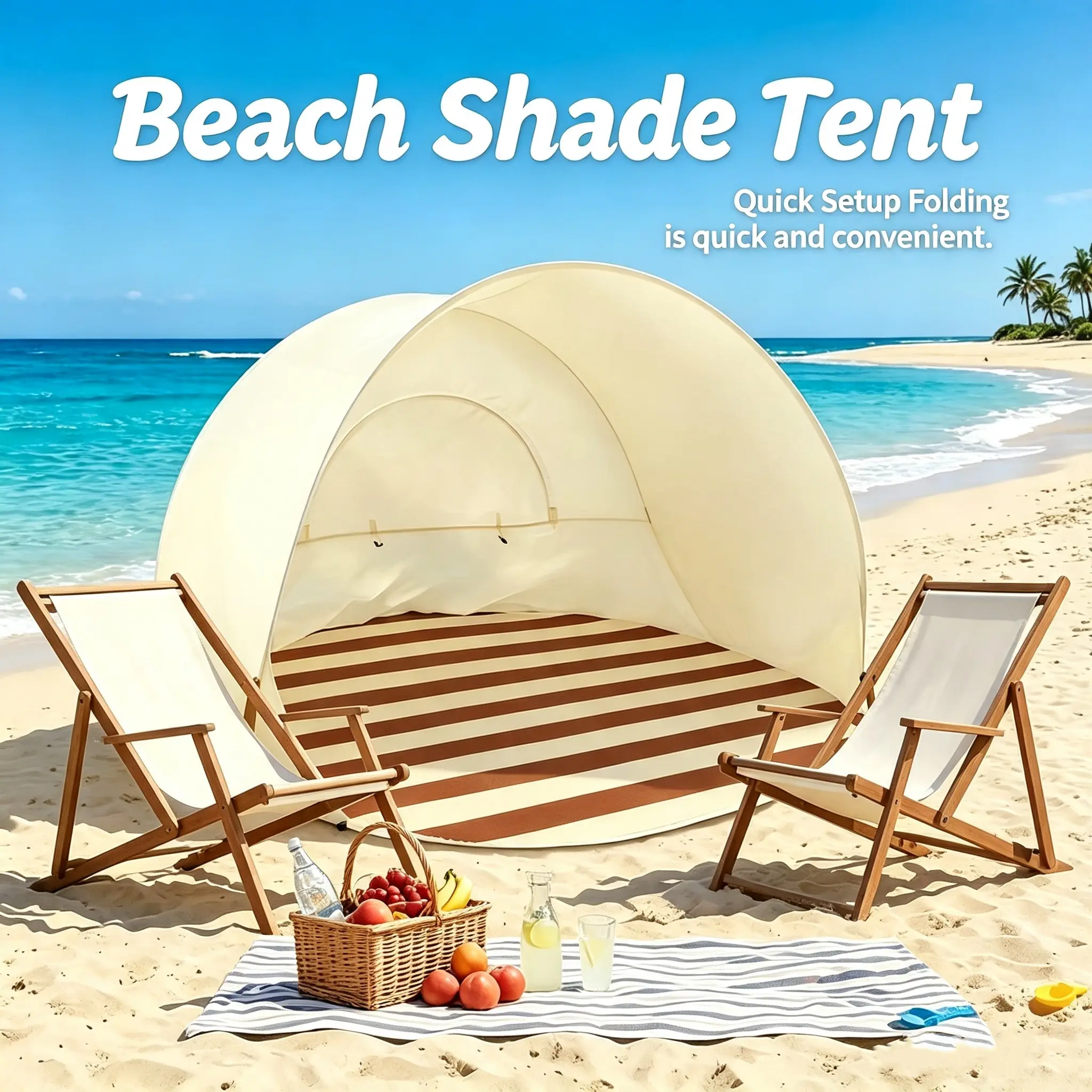 Easy Setup Pop Up Beach Tent with UV Protection Portable Space Saving Heavy Duty Polyester Sunshade Shelter for Family Gatherings Picnics Camping Moms Babies Lawn Parties Comes with Carry Bag【Summer vibes】