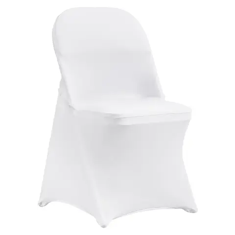 VEVOR 100-Pc Party Pack White Polyester Stretch Spandex Folding Chair Covers, Durable Universal Fitted, Removable, Washable, Wrinkle-Resistant, Stain-Resistant, with Leg-Lock Pockets, Dining Chair Protector for Weddings, Parties, Indoor/Outdoor Use