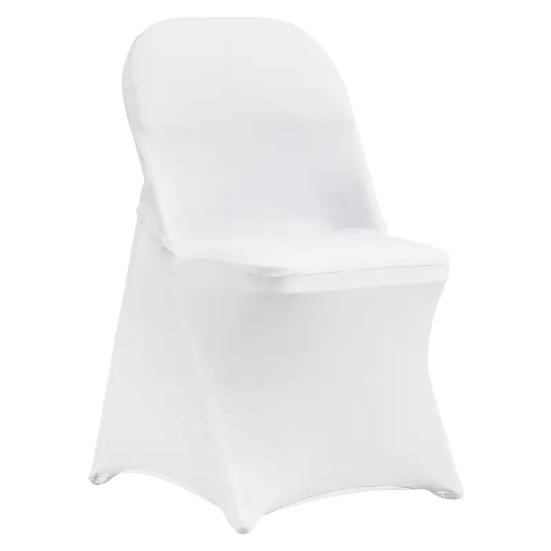 VEVOR 100-Pc Party Pack White Polyester Stretch Spandex Folding Chair Covers, Durable Universal Fitted, Removable, Washable, Wrinkle-Resistant, Stain-Resistant, with Leg-Lock Pockets, Dining Chair Protector for Weddings, Parties, Indoor/Outdoor Use